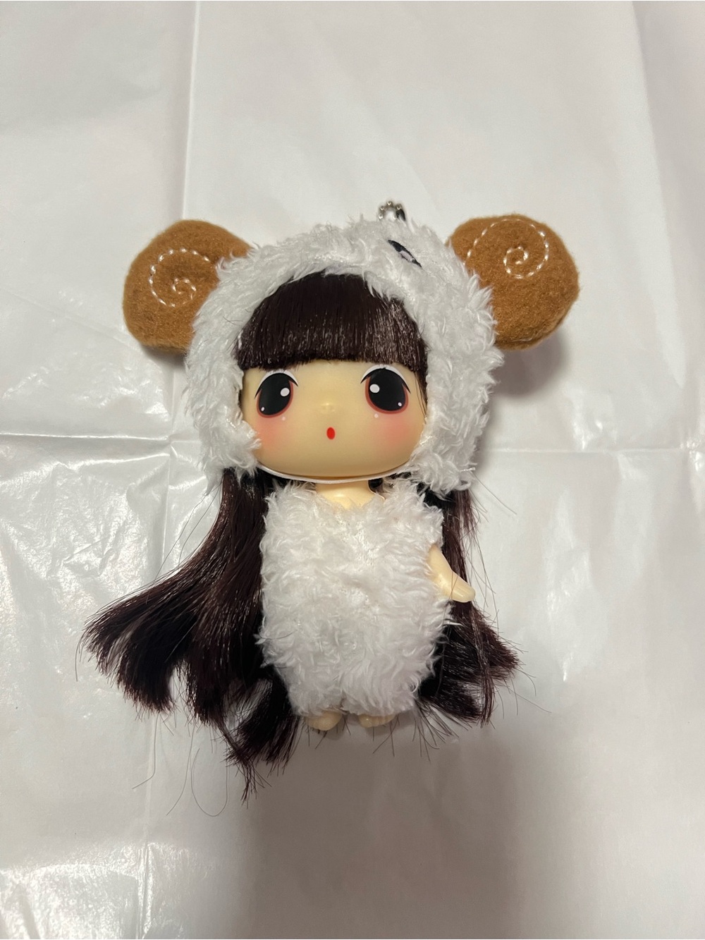 Cute Fluffy Sheep Doll Keychain or Purse Pal - White with Brown Ears